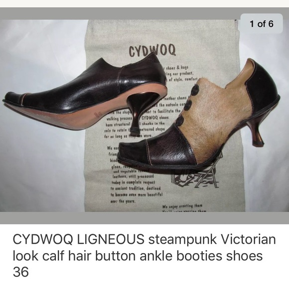 CYDWOQ calf hair kitten heel steampunk ankle boots - Picture 1 of 6